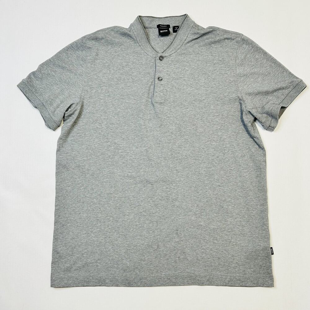Hugo Boss Mens 2XL Gray Solid Prat Henley Regular Fit Stretch Polo Button Shirt